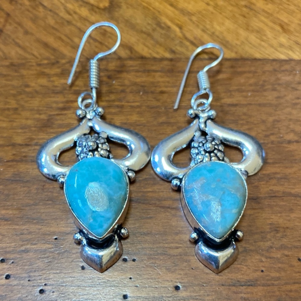 Natural Caribbean Larimar & Silver Earrings
